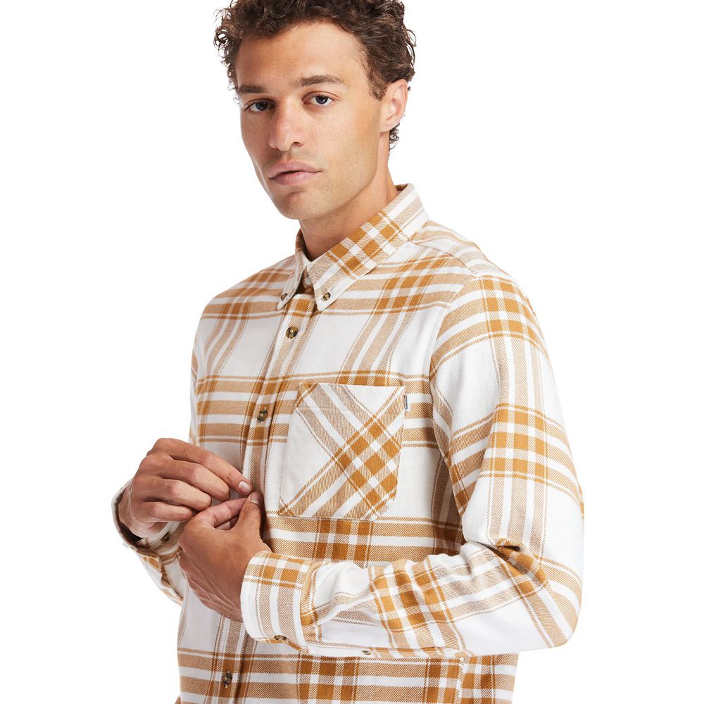 Timberland Mens Shirts Back River Heavy Flannel - Brown/White - India HU6351280